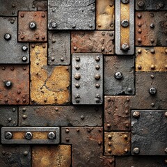 Metal plates, riveted, and textured