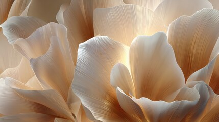 Close-up of soft, luminous flower petals in warm beige and white tones