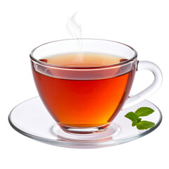 Glass cups of various healthy herbal teas with fresh mint and lemon