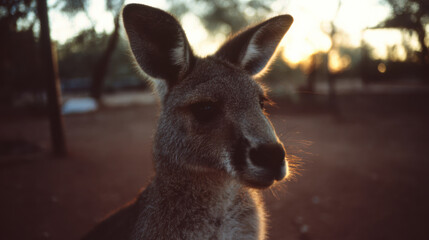 Fototapeta premium Kangaroo close up at sunset with warm natural light