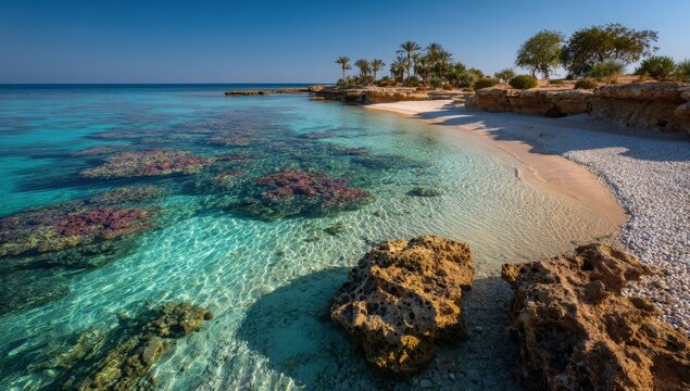 Pristine beach with clear turquoise water - Powered by Adobe