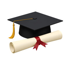 graduation hat with diploma png image isolated on white or transparent background, PNG format.