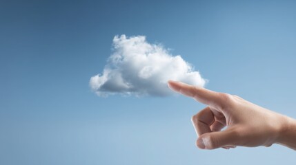 A hand holding a cloud icon illustrating one-click access to cloud services and digital resources for users