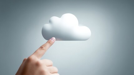 A hand touching a cloud icon demonstrating one-click access and interaction with cloud-based digital services