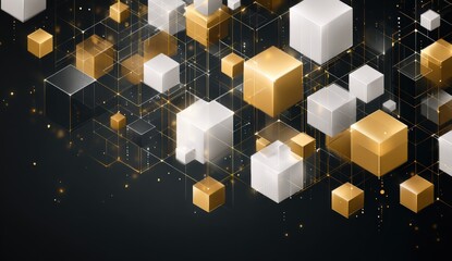 Abstract geometric background with white and gold cubes