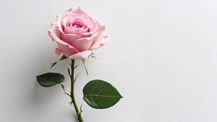 Fototapeta premium Single Pink Rose Stem with Leaf Clean Composition