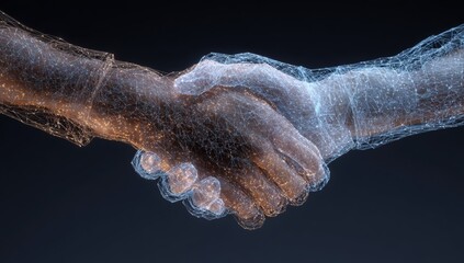 Abstract handshake of two digital figures