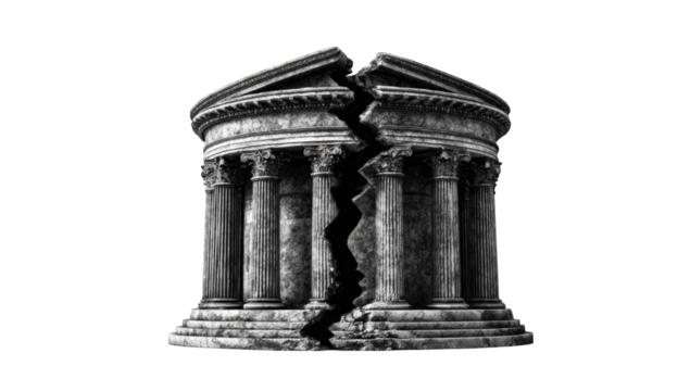 A fractured ancient temple