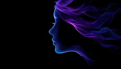 Obraz premium Abstract female profile with vibrant purple-blue wisps