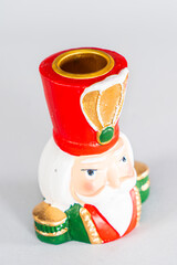 Christmas table composition. Beautiful decoration. Christmas trees, candles, stars, lights and elegant accessories. Merry Christmas and Happy Holidays, Template.