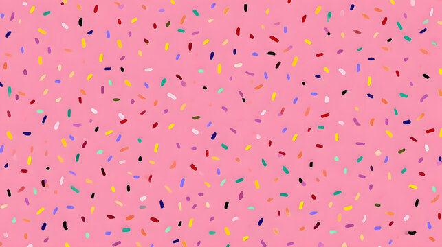 Fototapeta Pink background with colorful sprinkle pattern in pastel tones as cute simple wallpaper for phone or desktop