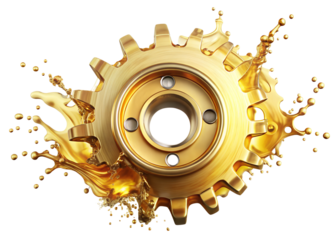 gear with oil splash png image on transparent background