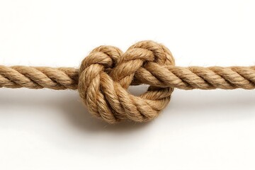 Heart-shaped Knot of Natural Rope Symbolizing Connection on White Background