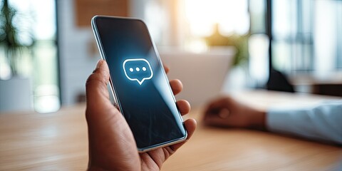Close-up of a hand holding a smartphone with a message icon