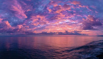 Panoramic sunset over a calm ocean