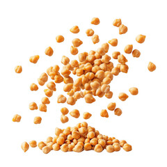 Dried chickpeas falling and forming a pile against a black background