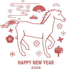 年賀状　2026年　午年  素材