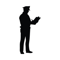 Police Officer Writing on Clipboard Silhouette Vector Art