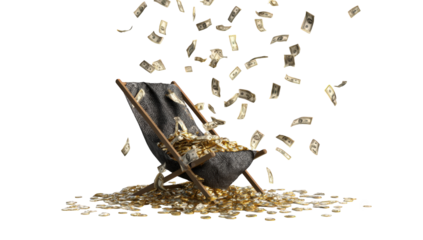 Money raining down on a beach chair