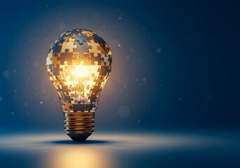 Creative Idea  Light Bulb Assembled from Puzzle Pieces, Concept, Innovation, Solution, Brainstorm,  Business, Bright Idea