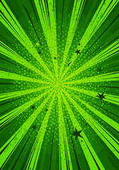 Obraz premium Green Comic Book Style Burst with Halftone Dots and Star Accents.