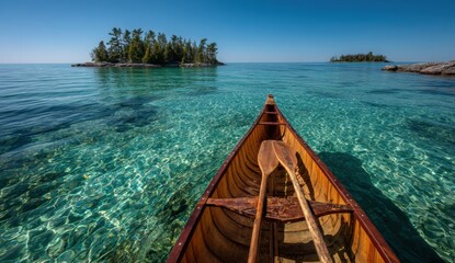 Crystal-clear lake, canoe view