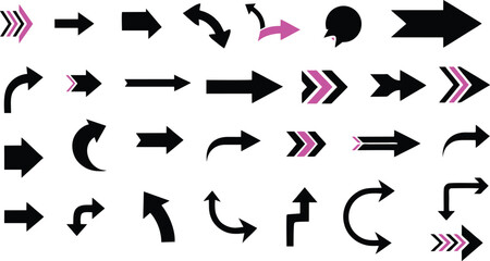 Mixed Direction Arrow Icon Set with Curves and Highlights