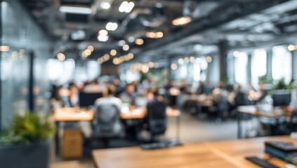 Obraz premium Blurred view of a busy modern office space
