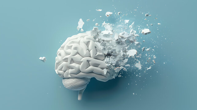 Exploding Brain: Mental Health, Trauma, Stress, Breakdown, 3D Render
