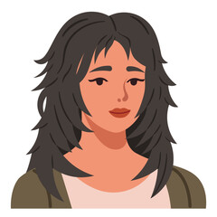Woman with wolf cut hairstyle portrait. Female avatar vector illustration.  
