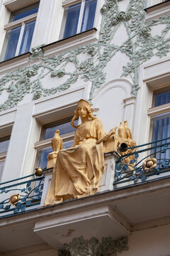 Art Nouveau (Secession) golden figure of legendary foremother Princess Libuse, Prague, Czech Republic