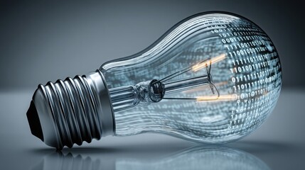 Innovative light bulb design featuring binary code printed on its surface representing digital technology concept