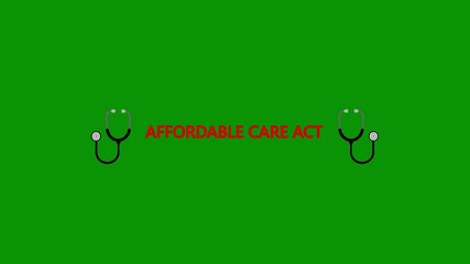 Affordable Care Act diagnosed with holding a stethoscope on a green background, highlighting healthcare access, medical assessment, patient rights, and clinical.