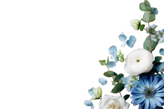Delicate floral arrangement in soft blues and whites