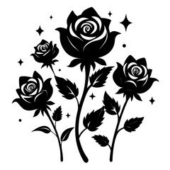 Floral Mystic Roses Bundle Silhouette Vector Design Isolated on White