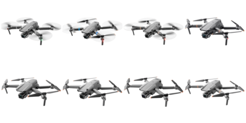 Gray drones with propellers and cameras isolated on a transparent background aerial photography