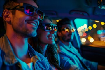 Friends watching augmented reality movie in autonomous car