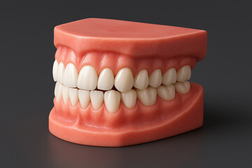 Obraz premium Full Set of Dentures Prosthetic Teeth Model Dental Appliance for Tooth Replacement and Oral Health on Dark Background