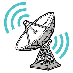 A large white satellite dish antenna points skyward, a beacon of modern communication technology