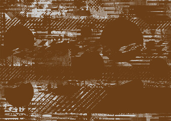 Glitch distorted geometric shape . Noise destroyed logo . Trendy cyber punk poster . Glitched frame .Grunge textured . Distressed effect .Vector shapes with a halftone dots screen print texture.
