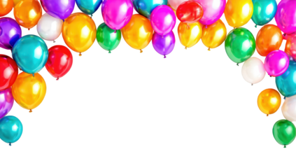 Colorful balloons forming an arch against black