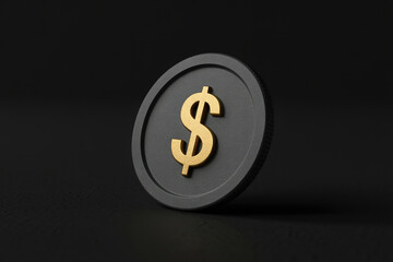 Golden Dollar Coin on a Dark Surface Symbolizing Financial Stability and Economic Prosperity in Business and Trade