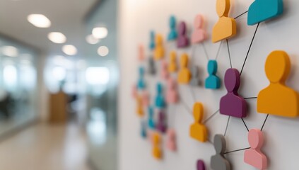 Colorful network of interconnected people on a wall