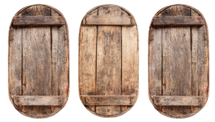 Three weathered wooden oval lids