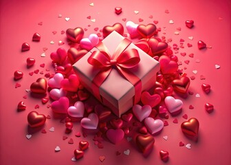 Drone Shot: Pink Box Red Hearts Valentine's Day Aerial View - Romantic Love Gift
