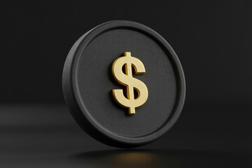 Obraz premium Golden Dollar Sign on a Black Coin with a Dark Background Symbolizing Wealth and Financial Stability