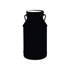Black silhouette of vintage milk can against a white background isolated, milk can silhouette vector illustration