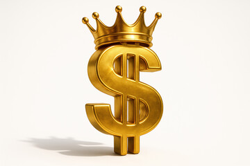 Golden Dollar Sign with Crown Symbolizing Financial Success and Wealth Accumulation on a White Background in Bright Lighting