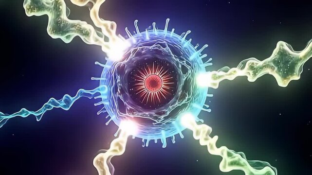 Suspended within a deep violet void, the plasma-lined molecule resembling electric storm core spirals in a captivating ballet, intertwining with vibrant tendrils of luminescent greens and