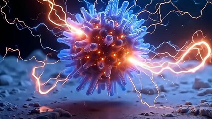 Hovering in a pristine silver atmosphere, the plasma-lined molecule resembling electric storm core erupts into a stunning display of kinetic artistry, where radiant arcs twist and twine,